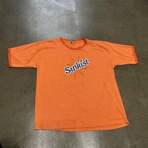 Y2K Sunkist Shirt Mens 2XL Orange Ringer Graphic Soda Pop Logo Tee T-Shirt
